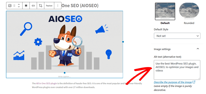 aioseo image settings add alt