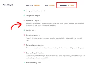 aioseo page analysis readability