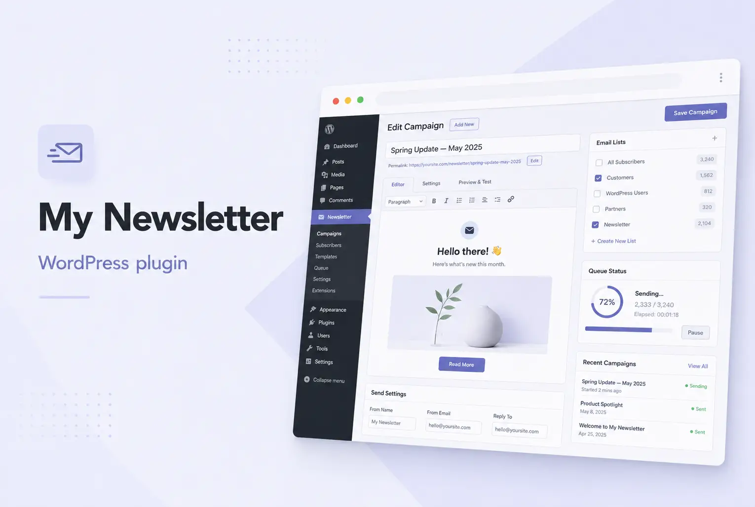 Prikaz WordPress dodatka My Newsletter